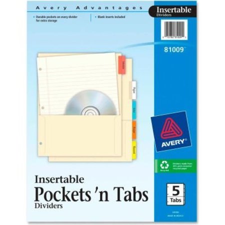 AVERY DENNISON Avery Insertable 5-Tab Divider, 8.88"x11", 5 Tabs, Assorted/Multicolor 81009